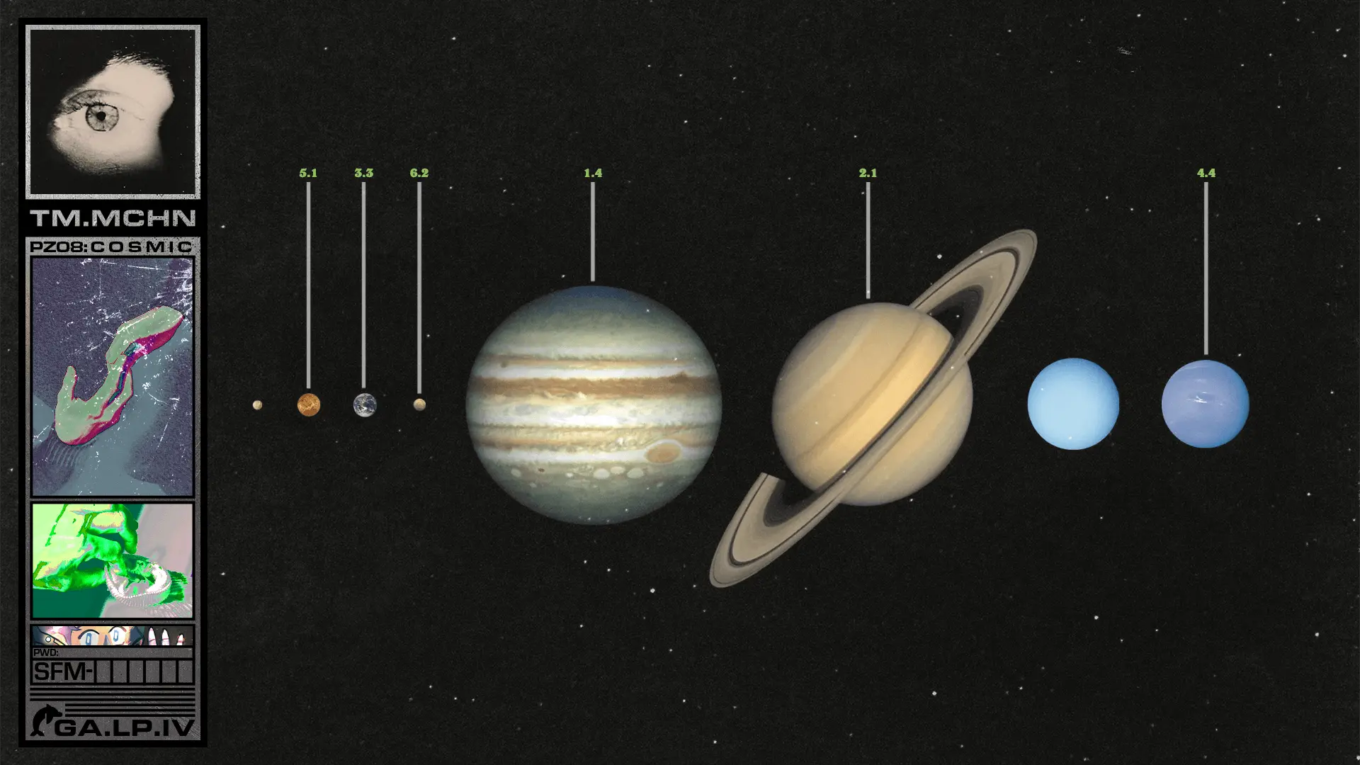 the eigth puzzle from the tm.mchn scavenger hunt, a collection of planets and the letters from their names