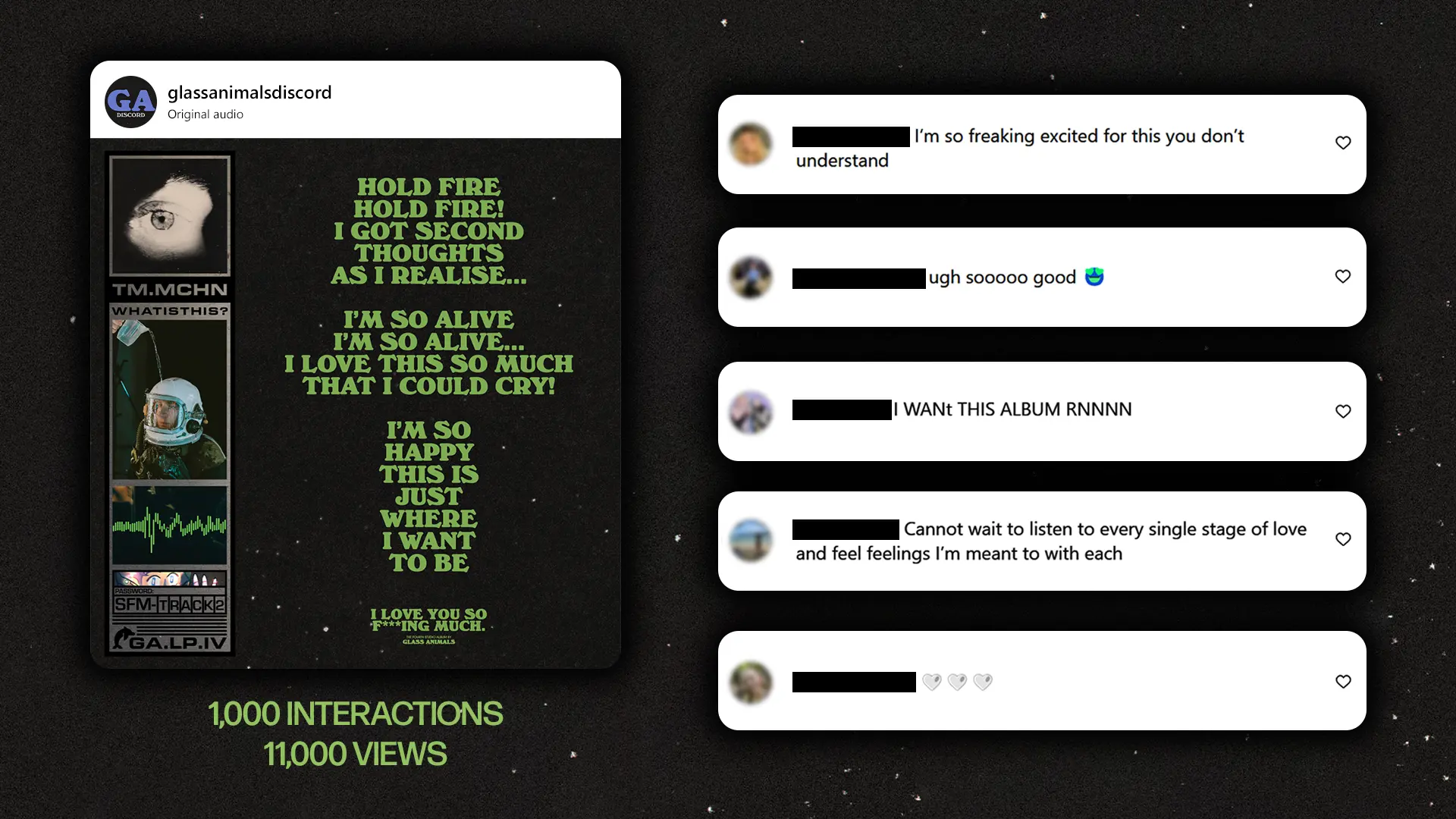 an instagram post made as part of the TM.MCHN campaign, alongside a few comments and statistics from the post